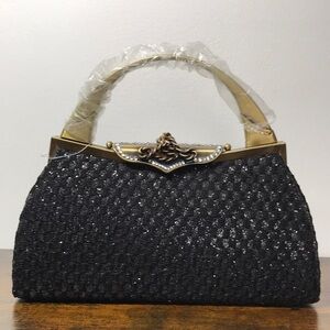 Vintage Black Evening Sequins Sparkle Hand Bag Crossbody Option NWOT *flaw*